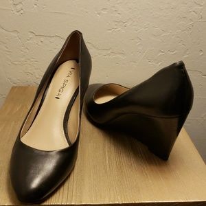 Via Spiga black leather wedges